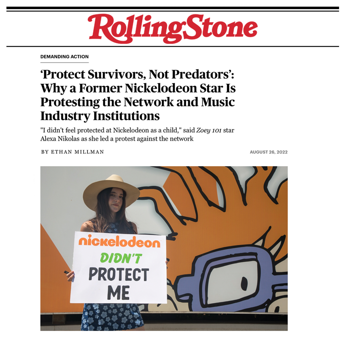 Protect Survivors, Not Predators; Why a Former Nickelodeon Star is Protesting the Network and Music Industry Institutions